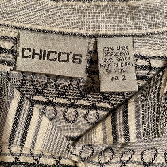 Chicos Linen Shirt Size 2 (12/14) Embroidered Button Up Inspirational 3/4 sleeve - Picture 14 of 15